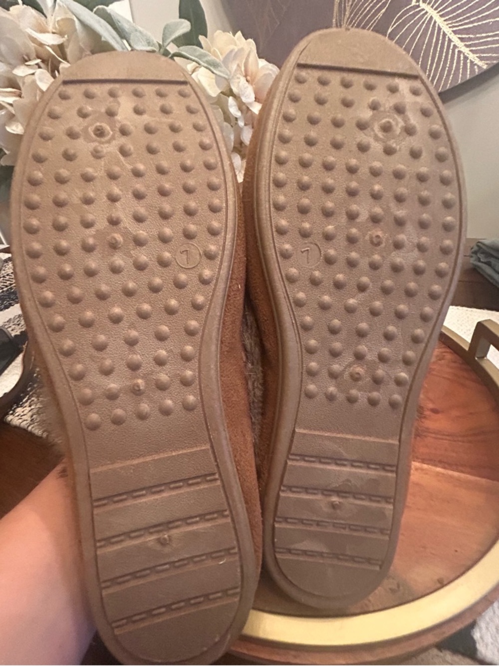 Outboard Faux Fur Moccasin Slippers in Chestnut - Picture 7 of 8